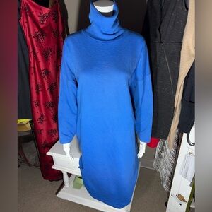 Au Coton Original Vintage Blue Long Sleeve Turtleneck Sweatshirt Dress
